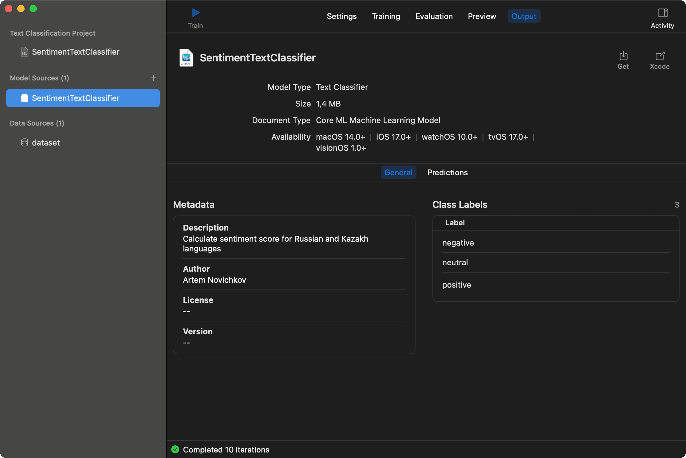 Create ML preview Kazakh