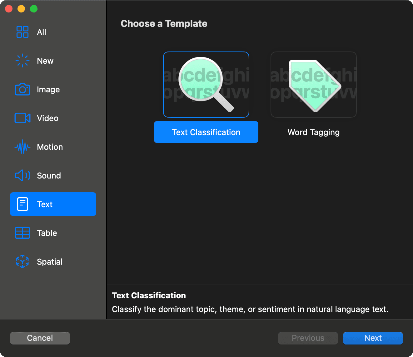 Create ML text templates